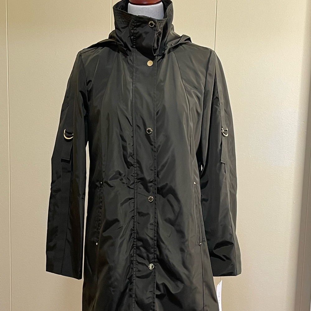 Via Spiga Packable Water Repellant Hooded Raincoat Olive Green Size XS - Picture 6 of 9